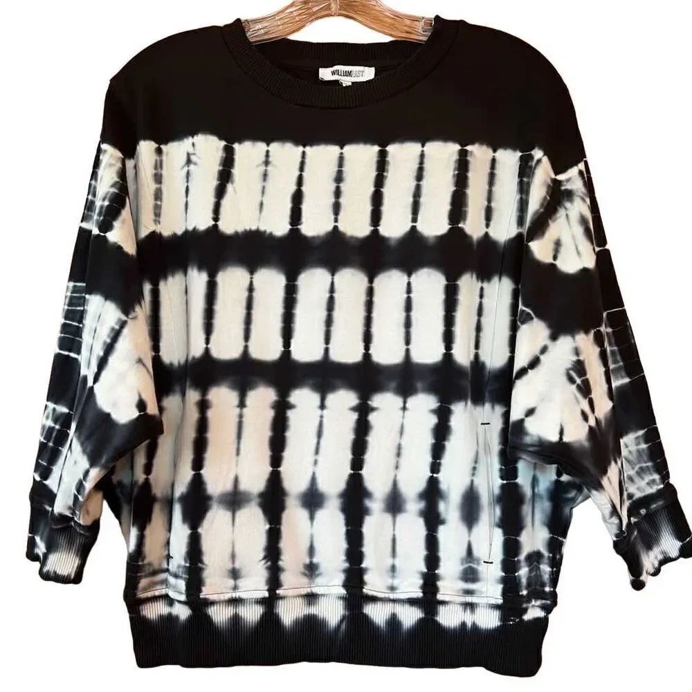 William Rast  Black White Tie Dye Sweatshirt Dolman Sleeve Size Small